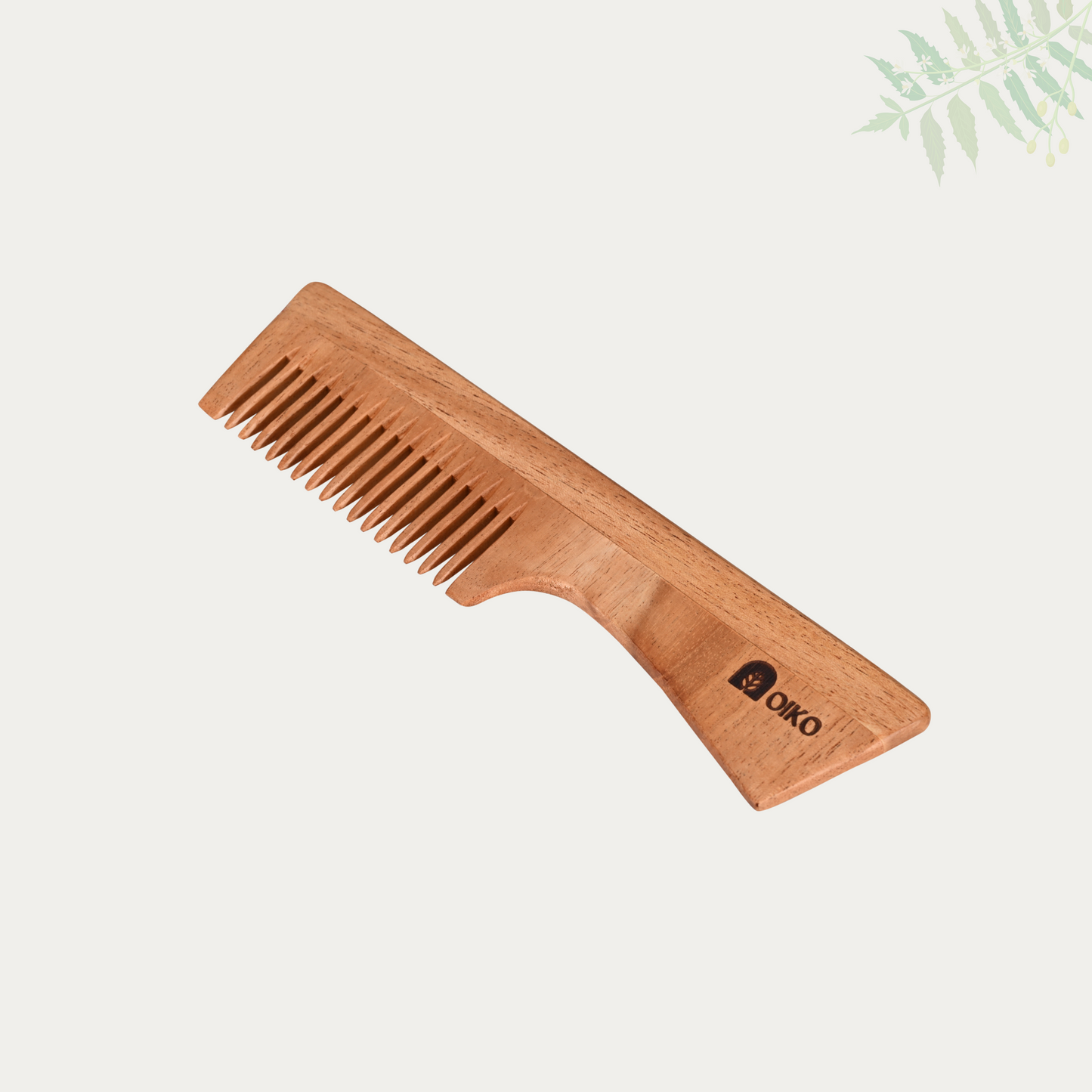 Neem Wood Hair Comb With Handle - Wide Teeth - OIKO