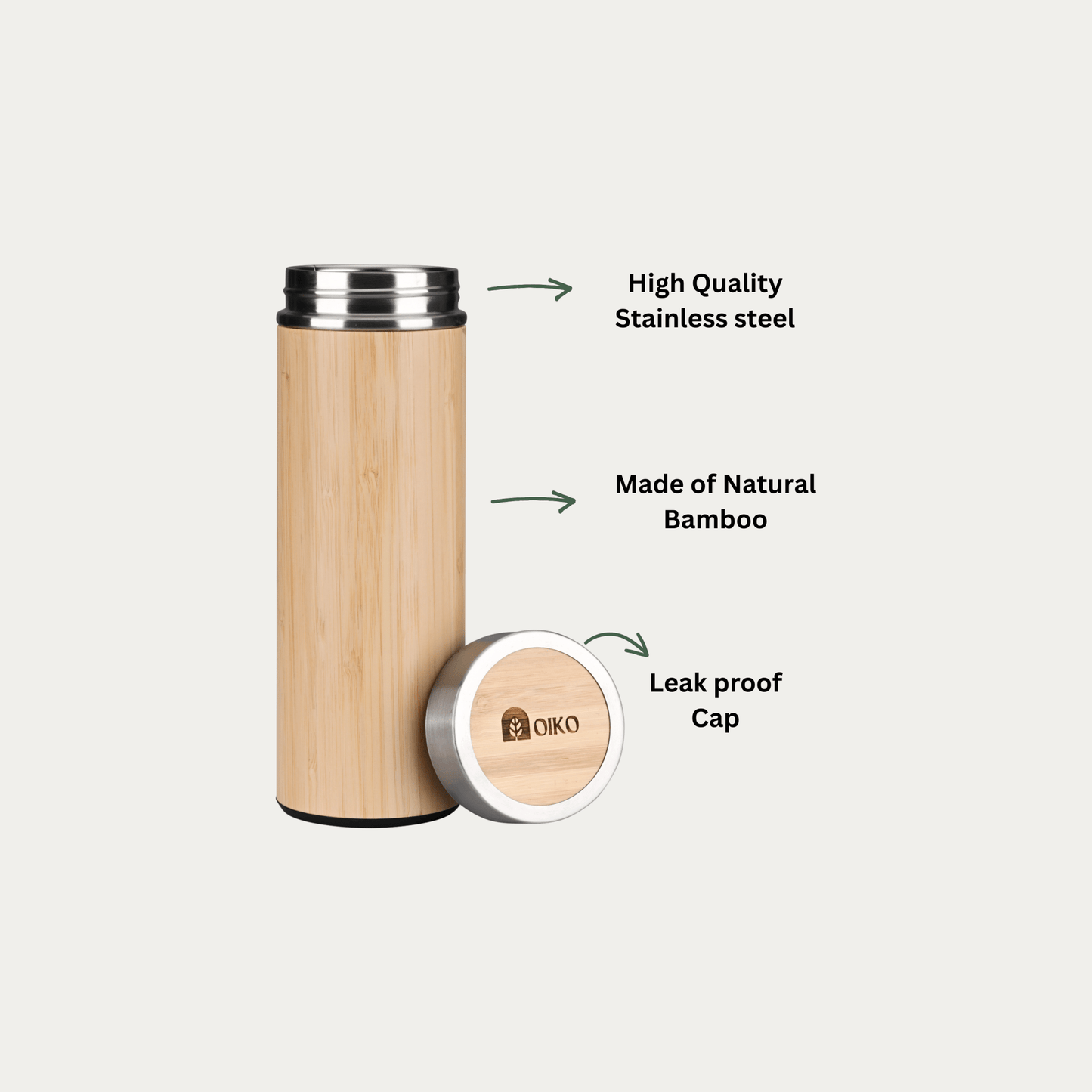 Bamboo Stainless Steel Water Bottle (Insulated) - OIKO