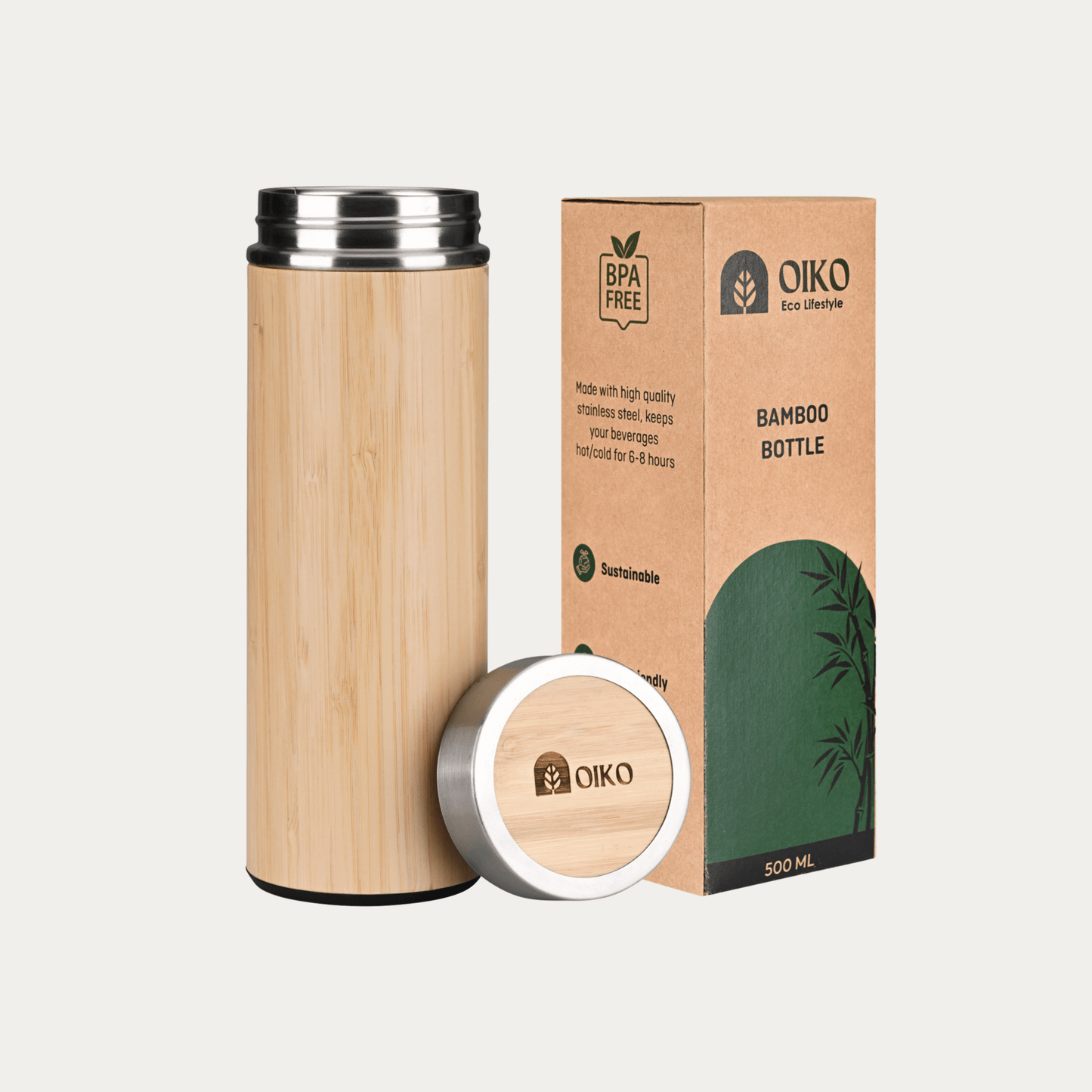 Bamboo Stainless Steel Water Bottle (Insulated) - OIKO