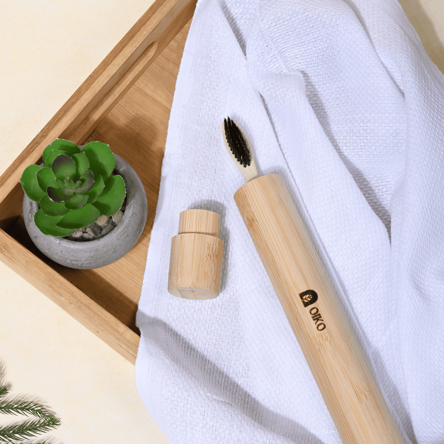 Bamboo Toothbrush Travel Tube| Brush Included |Stylish Protection On the Go - OIKO