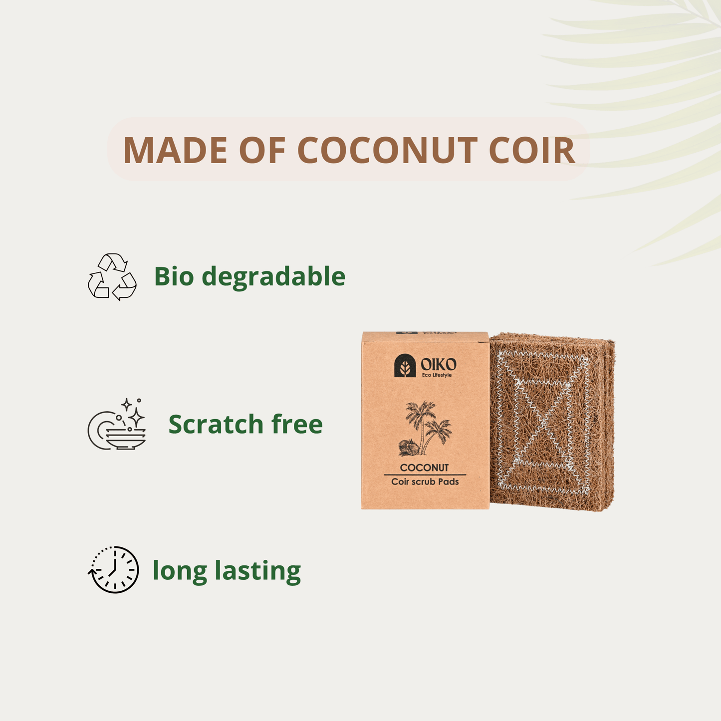 Coconut Coir Cleaning Scrub Pad |Natural, Biodegradable & Effective - OIKO