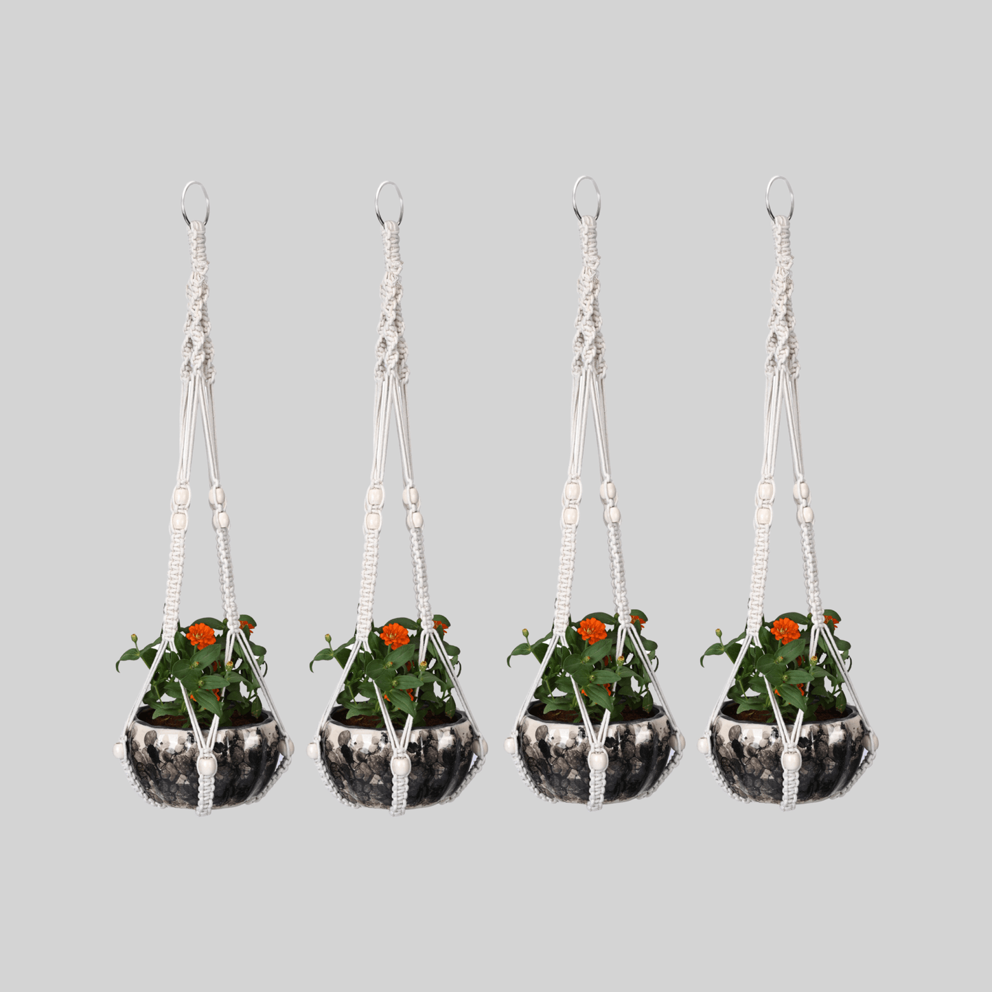 Macrame Cotton Plant Hanger with Wooden Beads | Stylish Indoor Decor - OIKO