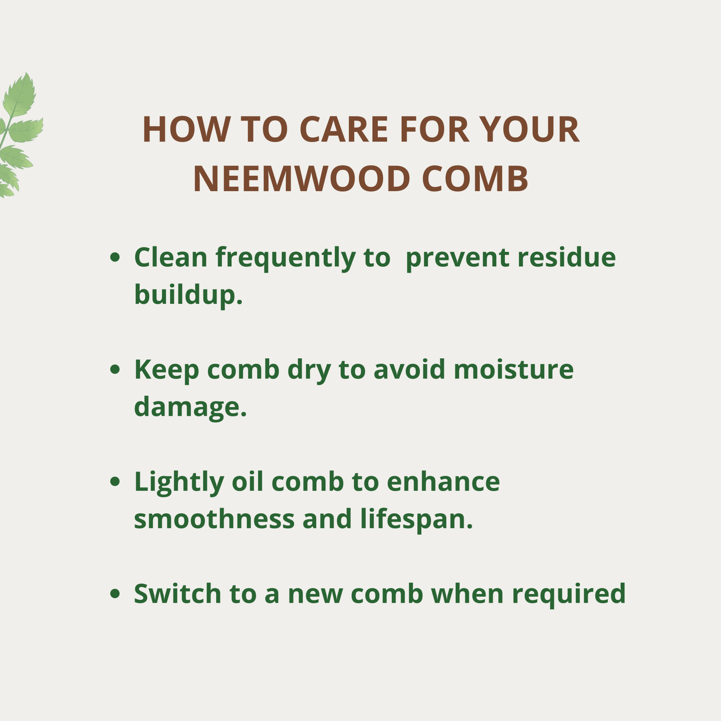 Neem Wood Hair Comb Care instructions - OIKO