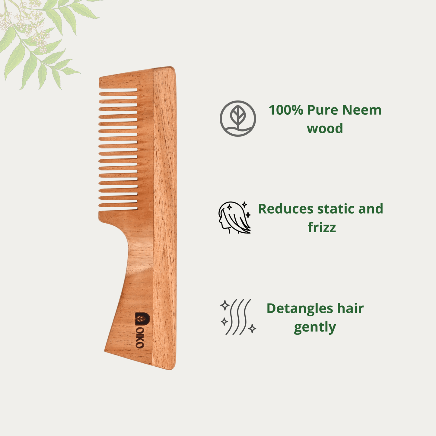 Neem wood Hair comb with handle - OIKO