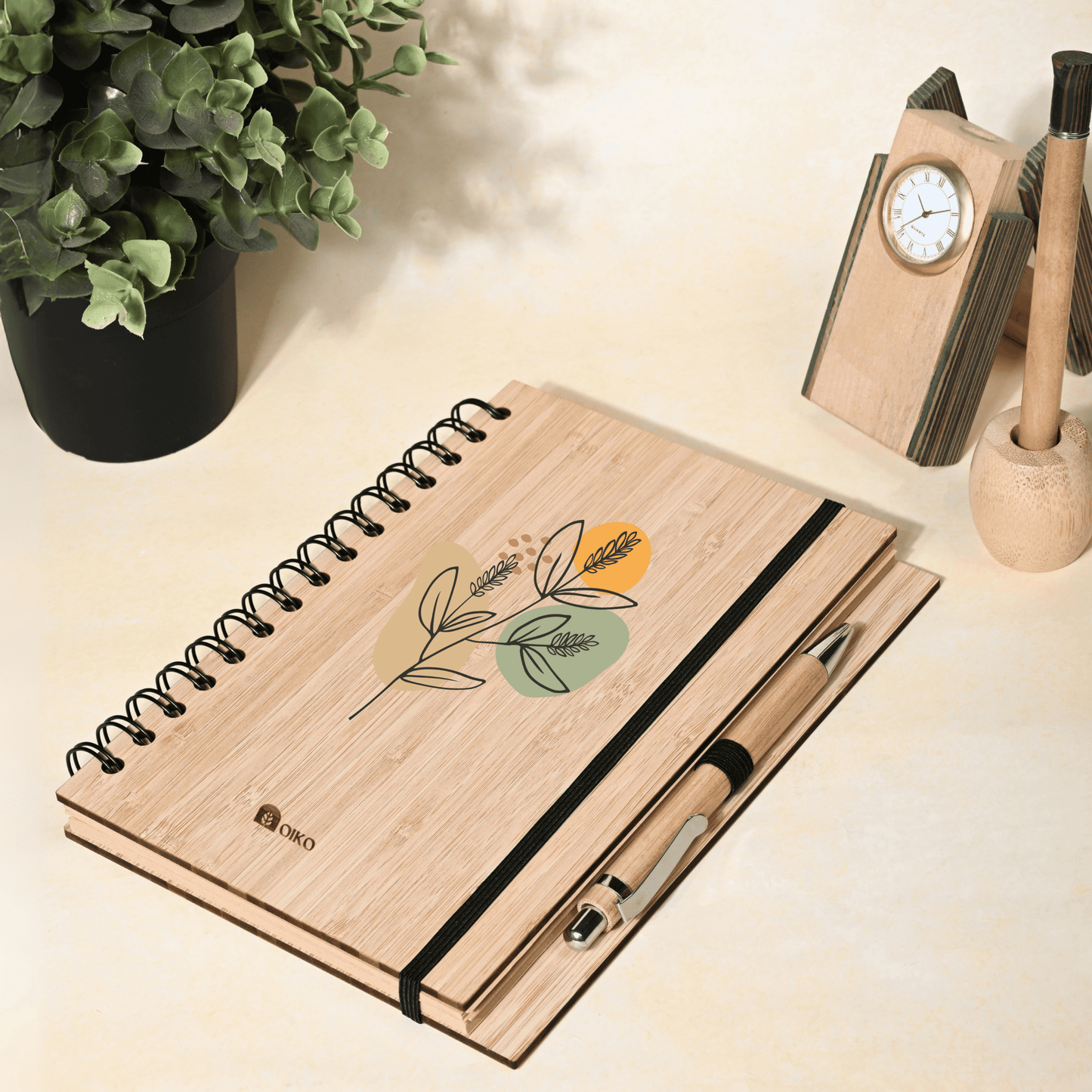 Bamboo Journal Set| Made With Recycled Paper | Bamboo Pen Included - OIKO