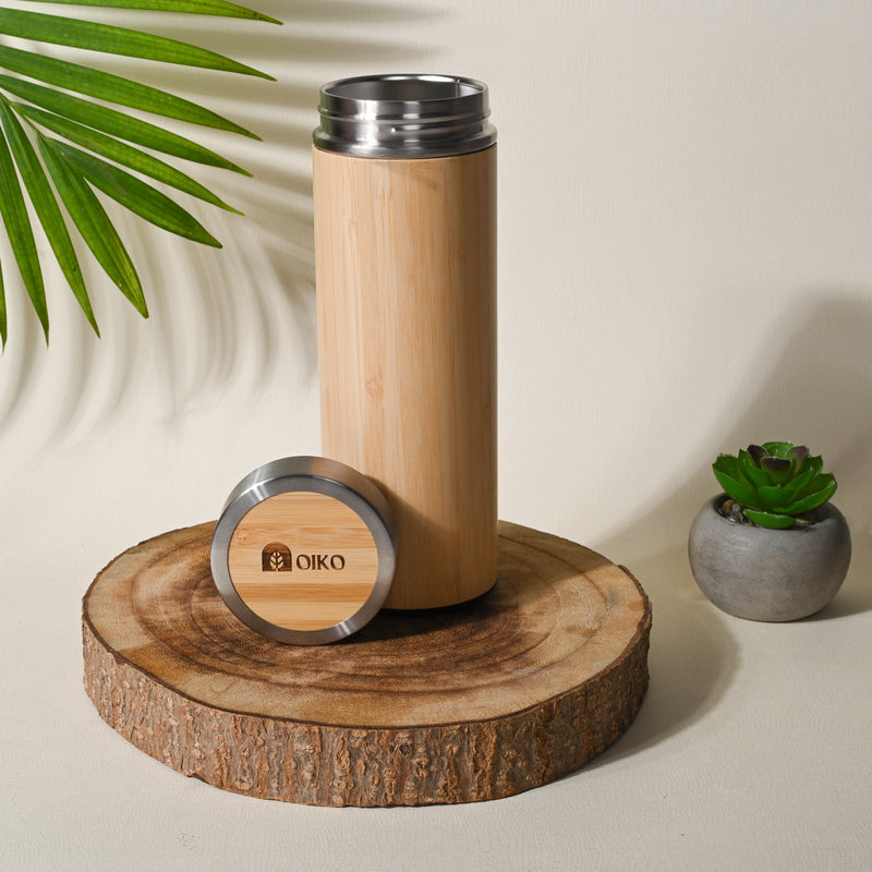 Bamboo Stainless Steel Water Bottle (Insulated) - OIKO