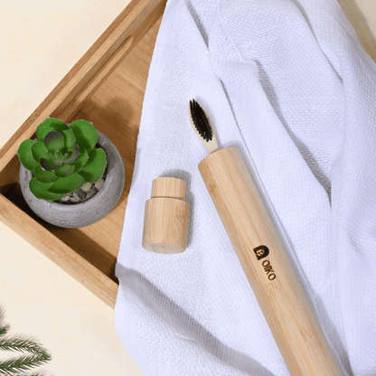 Bamboo Toothbrush Travel Tube| Brush Included |Stylish Protection On the Go - OIKO