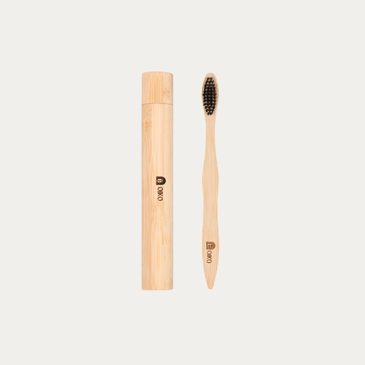 Bamboo Toothbrush Travel Tube| Brush Included |Stylish Protection On the Go - OIKO