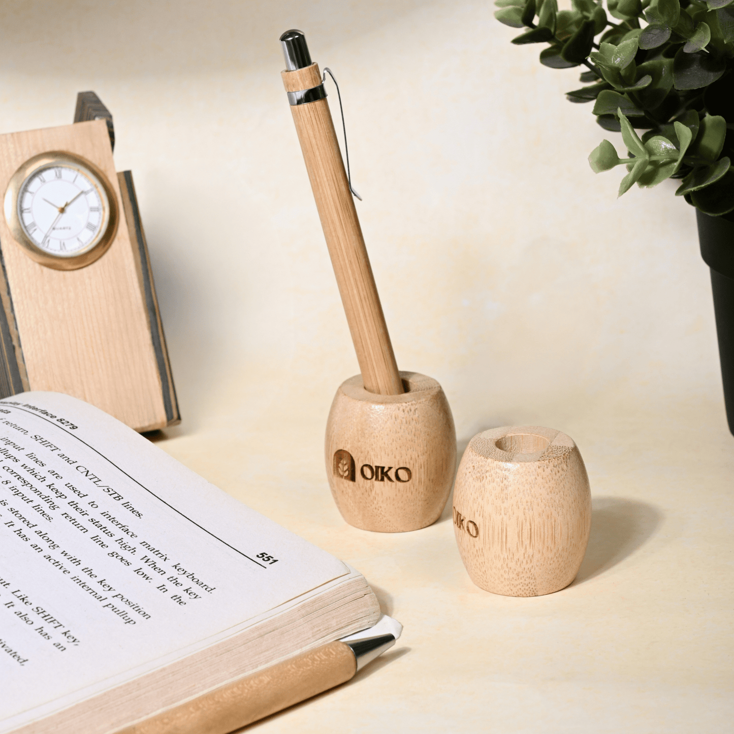 Bamboo versatile Holder | Elegant Storage for Toothbrush & Pen - OIKO