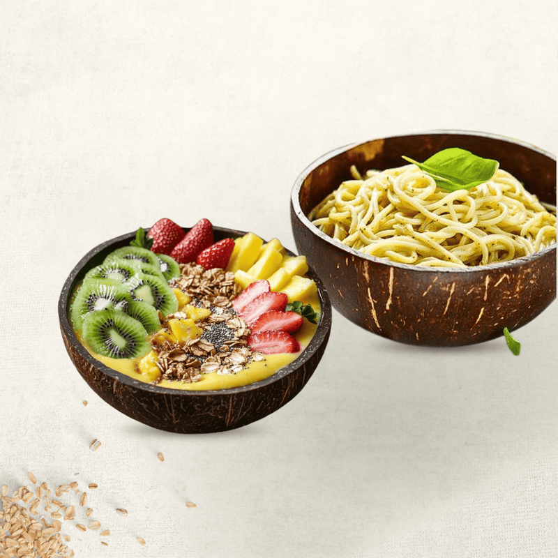 Coconut Shell Bowl Handcrafted 2 - Bowls | Sustainable Natural Serving Bowl for Smoothie, Salad, and Snacks 450–500ml (Set of 2) - OIKO