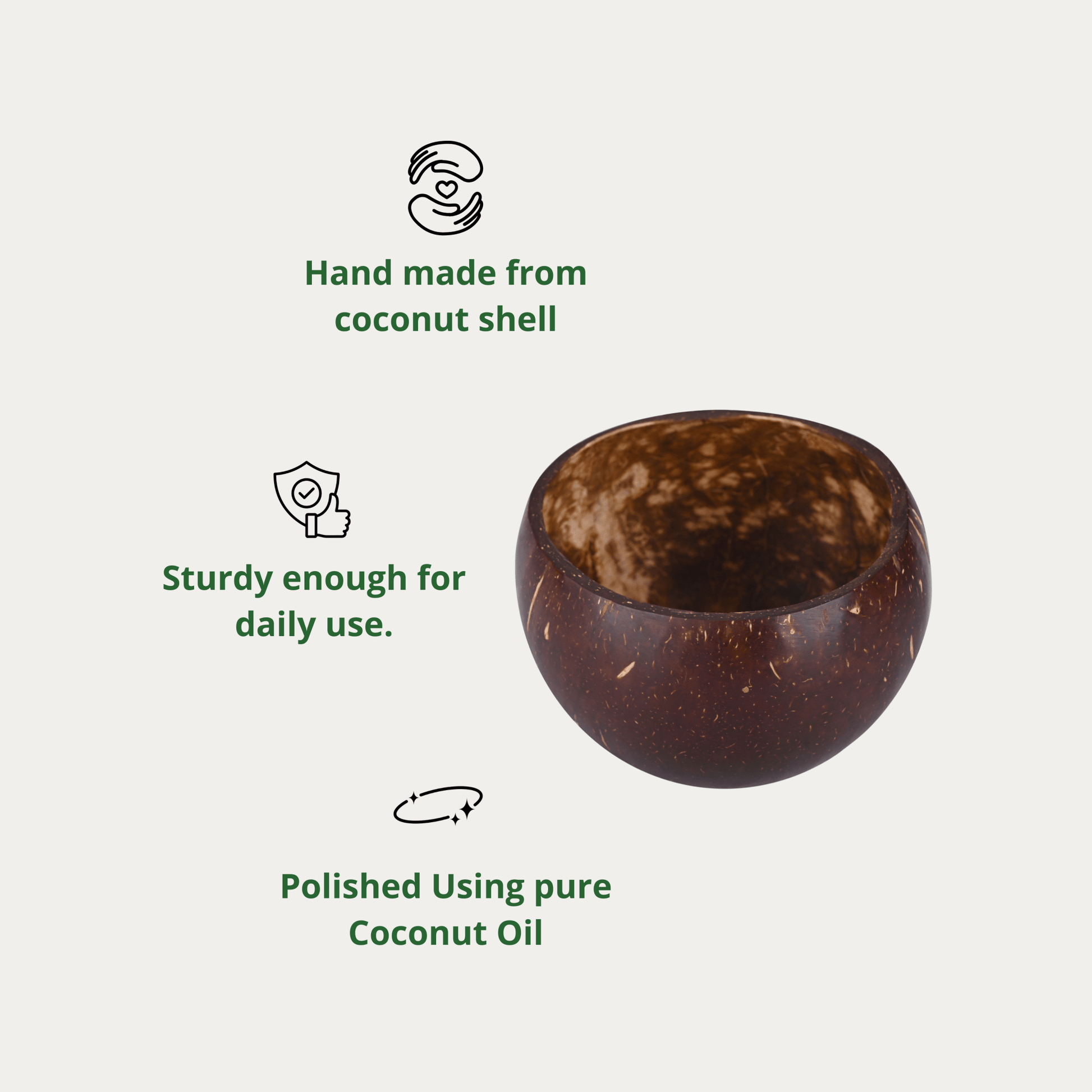Coconut Shell Bowl Handcrafted 2 - Bowls | Sustainable Natural Serving Bowl for Smoothie, Salad, and Snacks 450–500ml (Set of 2) - OIKO