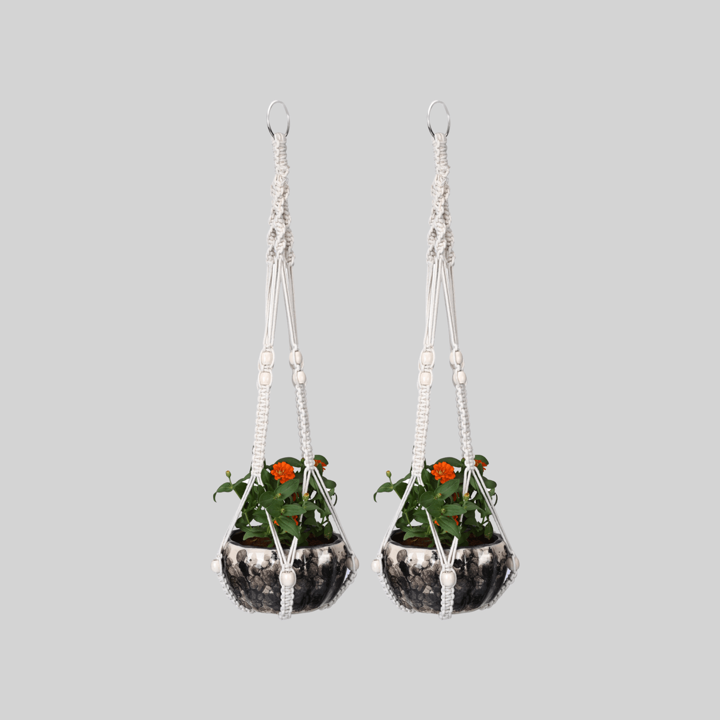 Macrame Cotton Plant Hanger with Wooden Beads | Stylish Indoor Decor - OIKO