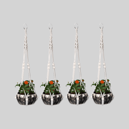 Macrame Cotton Plant Hanger with Wooden Beads | Stylish Indoor Decor - OIKO