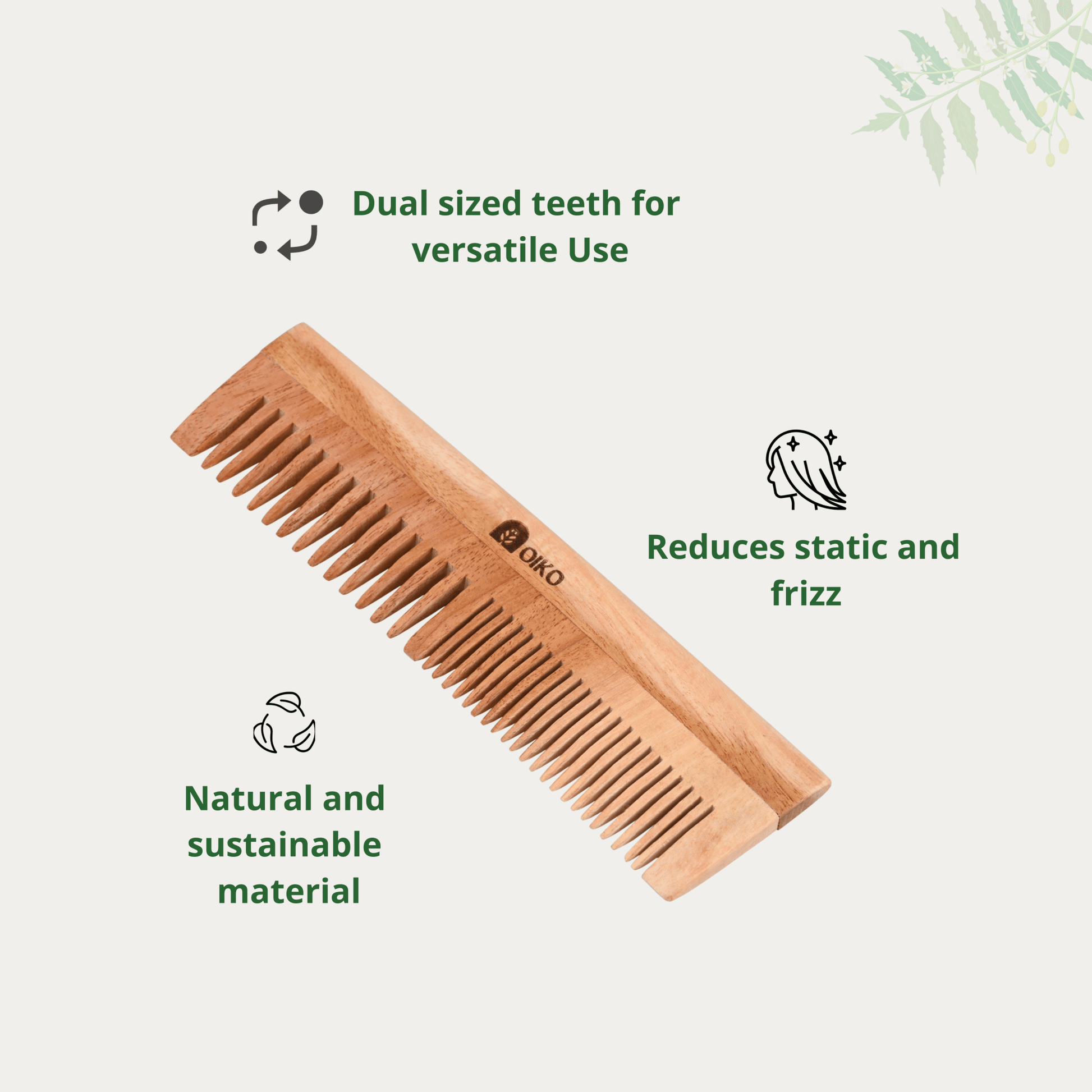 Neem Wood Hair Comb Dual - Sided Teeth - OIKO
