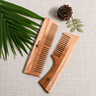 Neem Wood Hair Comb Combo Pack – Handle & Dual - Sided Teeth - OIKO