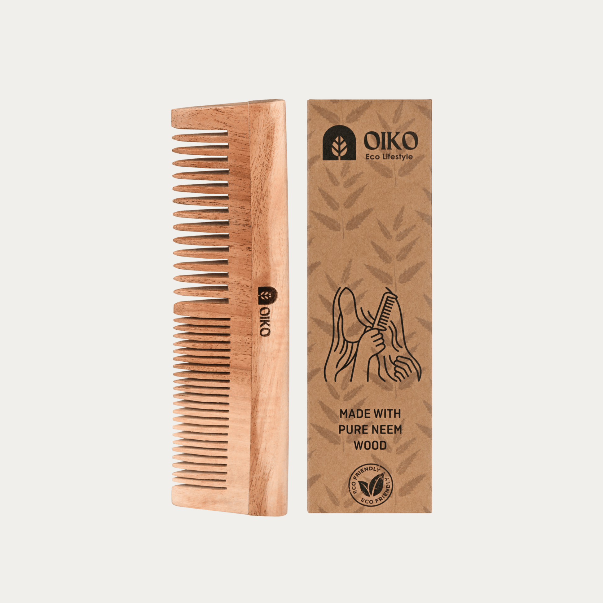 Neem wood Hair comb with narrow and wide tooth - OIKO