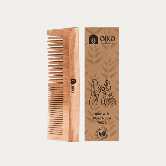 Neem wood Hair comb with narrow and wide tooth - OIKO